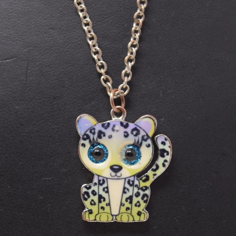 Mini Beanie Boos Friends Necklace Cat Leopard Pendant Glitter Eyes